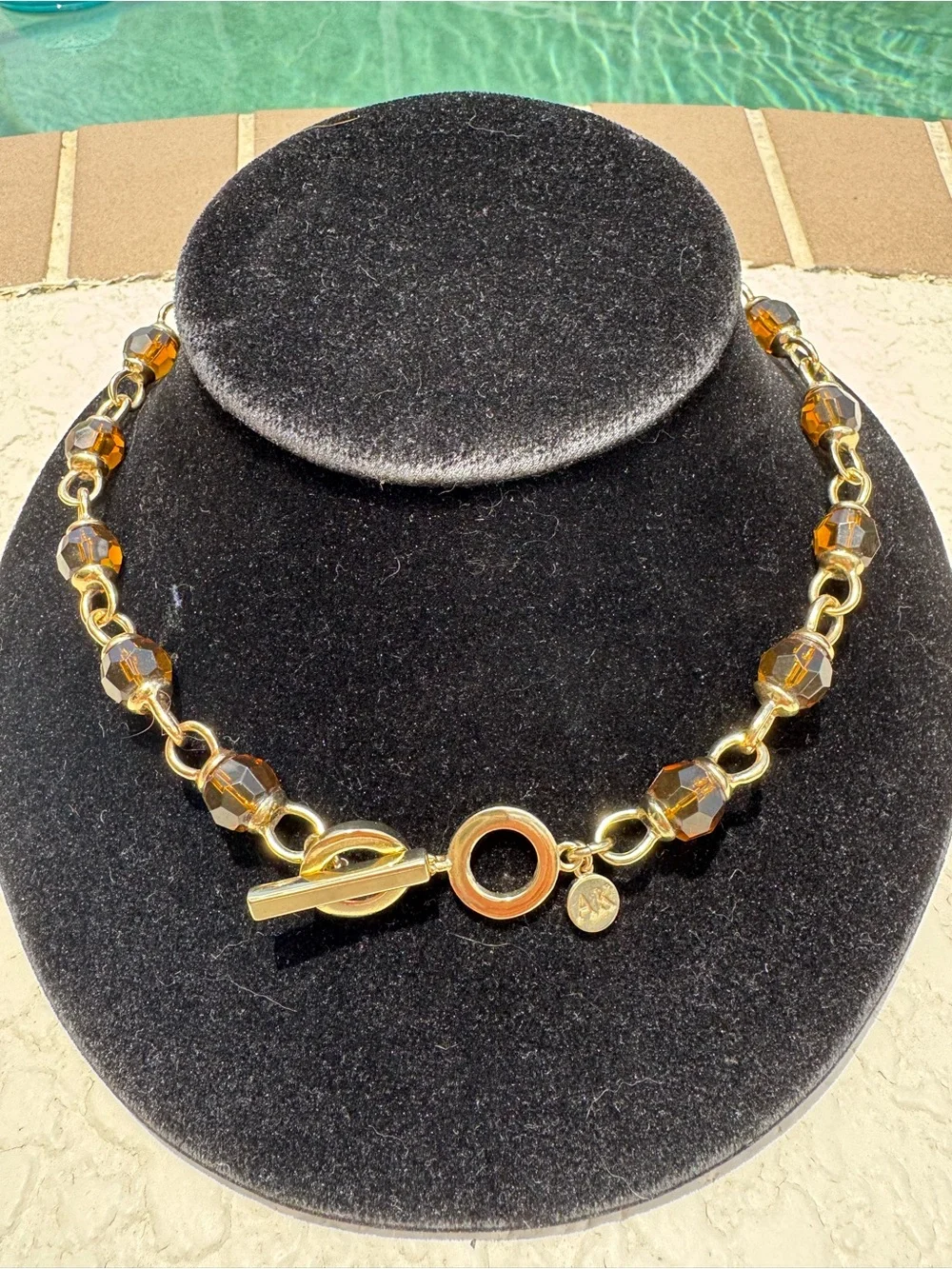 Anne Klein smoky topaz and gold toggle necklace